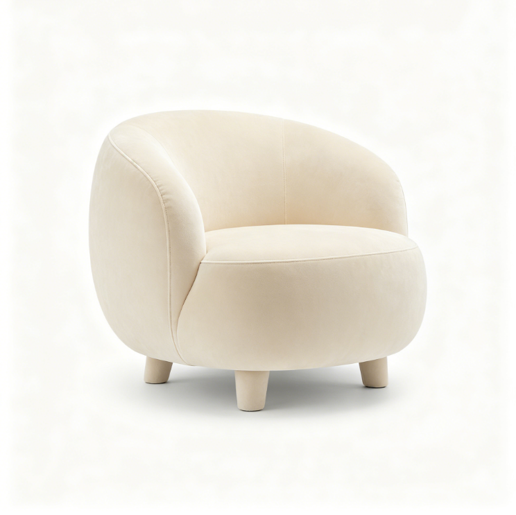 Nademsgskdhdkdj-Modern Velvet Ohrensessel, Gepolsterter Sessel Wohnzimmer, Bequemer Runder loungesessel mit 3 Beinen für Wohnzimmer, Schlafzimmer, Leseecke, Creme